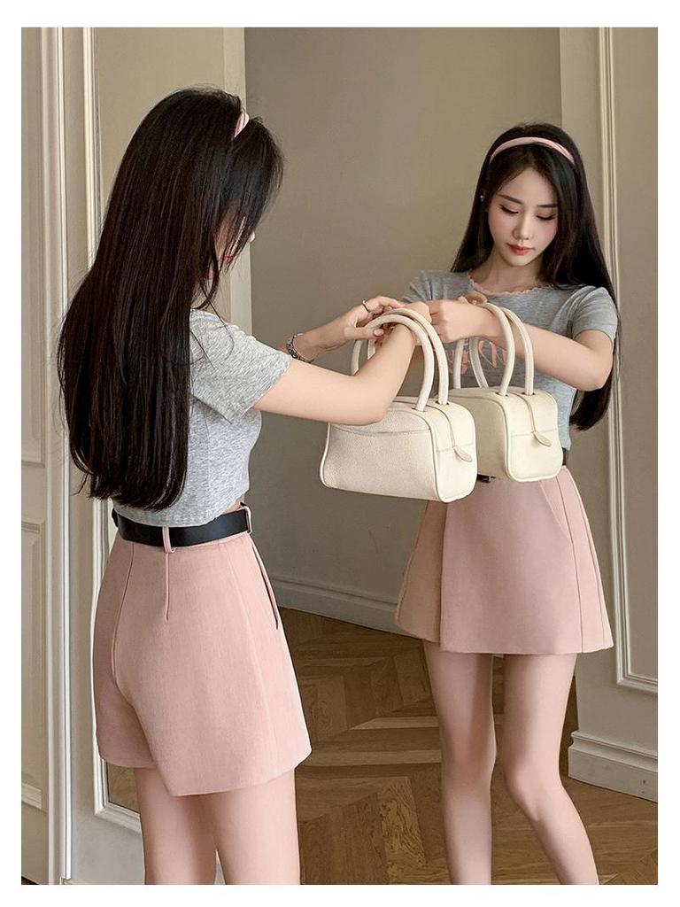 Women's High-Waist A-Line Skirt Pants - Casual Spring/Summer Wide-Leg Buttoned Design