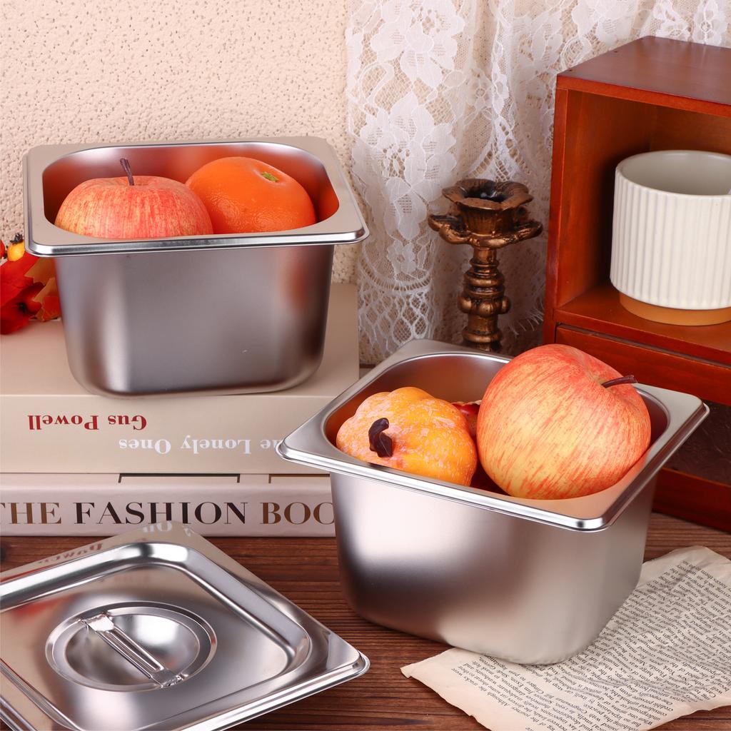 10 Set 1/6 Size Stainless Steel Hotel Pans With Lids 4" Deep Steam Table Pan Food Pan Lid With Handled Catering Food Storage Met