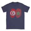 Tunisia Morocco Flags Fingerprints United TShirts Unisex Vintage Cotton Tee Shirt O Neck Short Sleeve T Shirt Printed Clothes