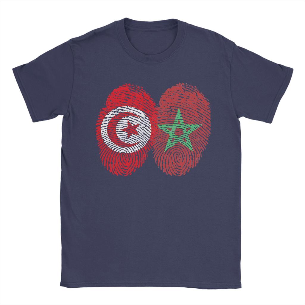 Tunisia Morocco Flags Fingerprints United TShirts Unisex Vintage Cotton Tee Shirt O Neck Short Sleeve T Shirt Printed Clothes