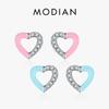 Modian 925 Sterling Zilver Eenvoudige Harten Oorstekers Leuke Roze Blauw Emaille Stud Oorbellen Voor Vrouwen Unieke Fijne Sieraden Gift