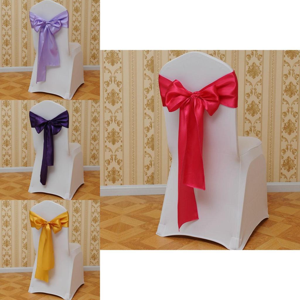 Elegant Polyester Chair Back Cover With Bow Ribbon For Wedding And Event Decor