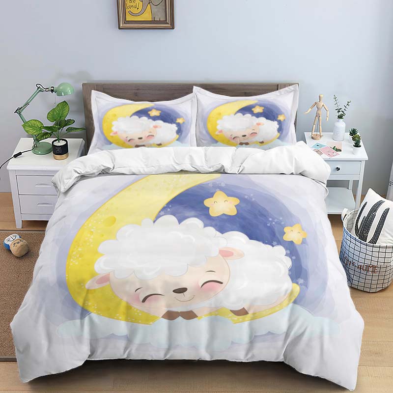 Comforter Moon Little Animal Sleep Print Digital Print Polyester Bedding Sets Girl'S For Teens