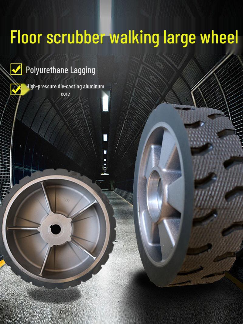 Multi-Function Floor Scrubber with Universal Rubber Casters and Roller Drive Wheels Squeegee Adjustment Wheel