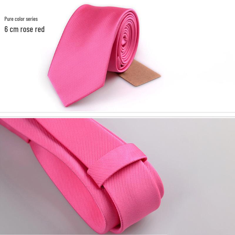 Czarny krawat męski formalny 6 cm w stylu koreańskim - Modny casualowy jednolity kolor poliester jedwab świąteczny biały krawat