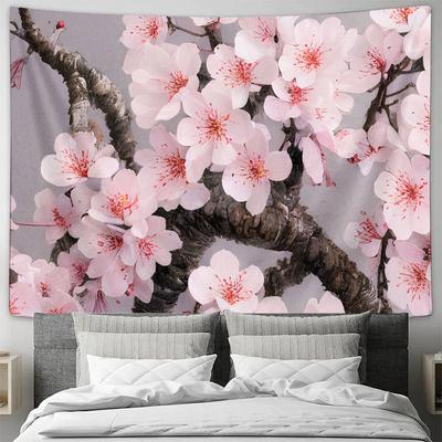 Pink Cherry Blossom Fabric Tapestry for Bedroom Living Room Wall Decoration