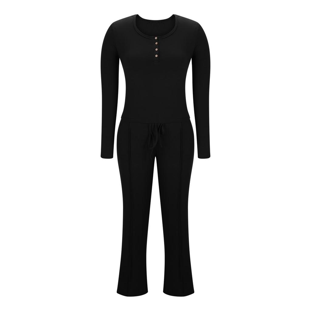 Fashionable Women's Long Sleeve Wide Leg Pants Sports Outfit Loose Two-Piece Set