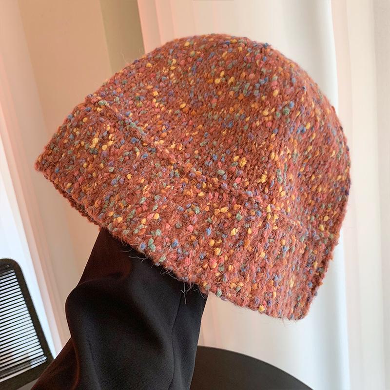 Sweet and Cute Rainbow Woolen Hat for Women Autumn and Winter Warm Ear Protection Big Head Hat Knitted Hat Fisherman Bucket Hat