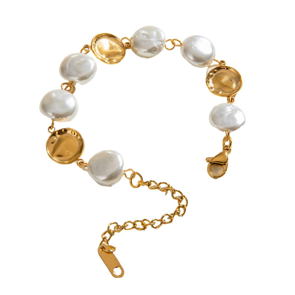Stainless Steel Bracelet Vintage Bracelet Glass Coin Pearl Disc Bracelet Fashion Women Wrist Jewelry for Any Occasion