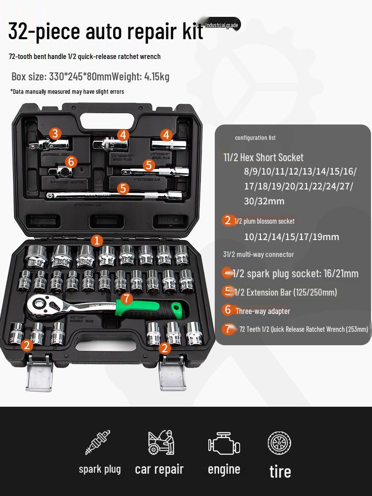 Compact Automotive Repair Tool Set: Socket Wrench & Hex Screwdriver Combo