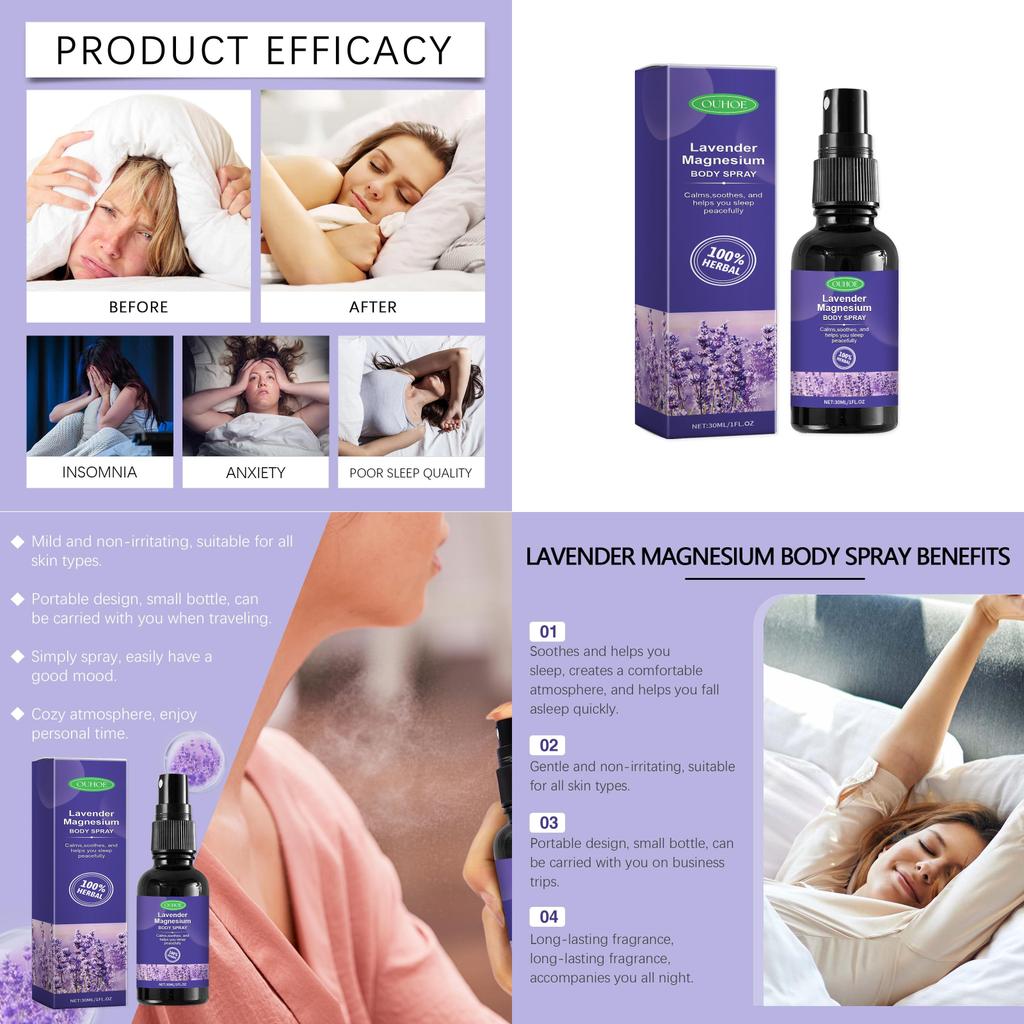 Ouhoe Lavender Sleep Spray For Relaxation And Comforting Atmosphere 30ml Ideal For Stress Relief