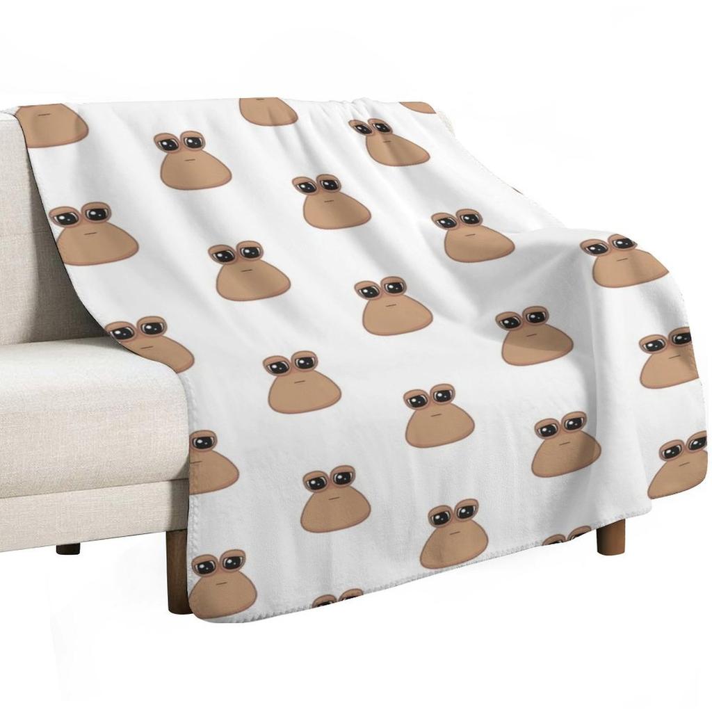 Sad Cute Little Cursed Pou Throw Blanket Soft Sherpa Fleece Warm Blanket for Winter