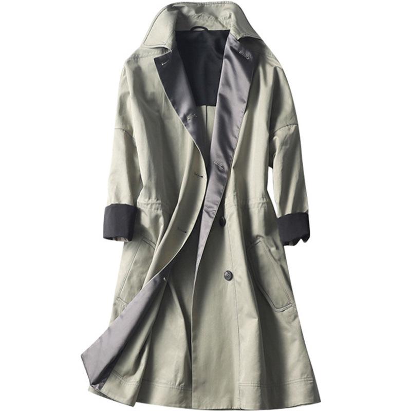 

Высококачественный тренч женский новая весенняя одежда средней длины ранняя весна тонкая куртка модная женская одежда L армия зеленый