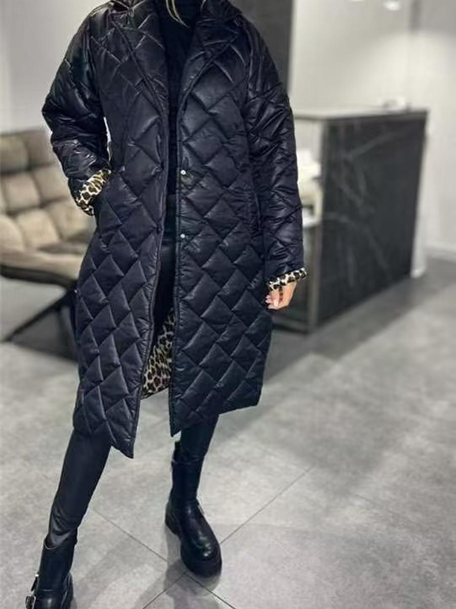 

Shiny Velvet Coat New Style Long Length Over-Knee Pinstripe Cotton Loose Warm Coat S чёрный