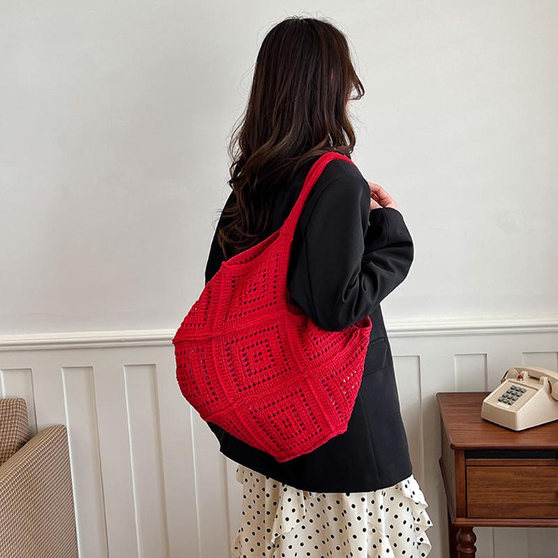 Fabric Hollow Out Large Capacity Shoulder Bags Contrast Color Women's Bags Commuting Versatile Crossbody Bags