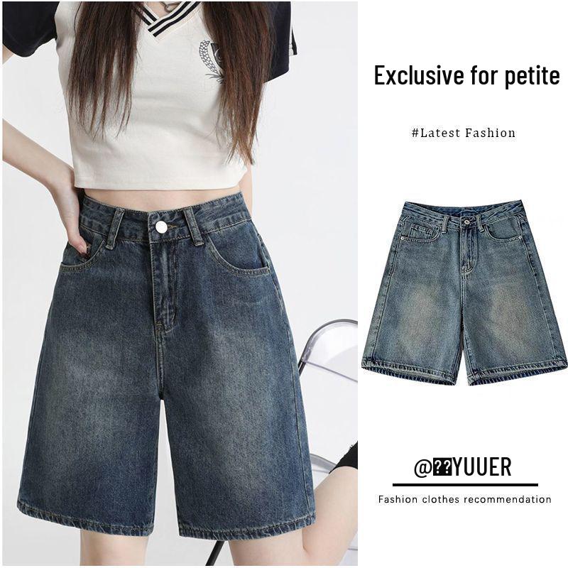 

145 New Retro Small Summer High-Waisted Distressed Denim Shorts for Women - Five-Point, Mid-Length, Wide-Leg Style Extra Large