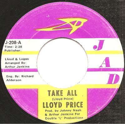 7inch Record LLOYD PRICE - Take All J208 JAD 1968 US Pop Used