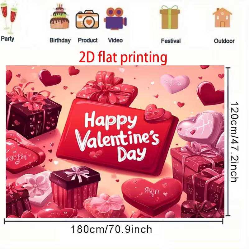 2D Romantic Couple Photography Backdrop with "Happy Valentine's Day" Gifts and Hearts