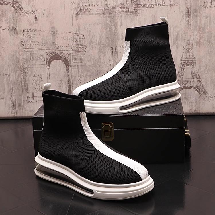 Fashion New High Top Mesh Sock Sneakers Fashion Black Brand Designer Mens Slip on Boots Luxury Cartoon Vulcanized Shoes A11