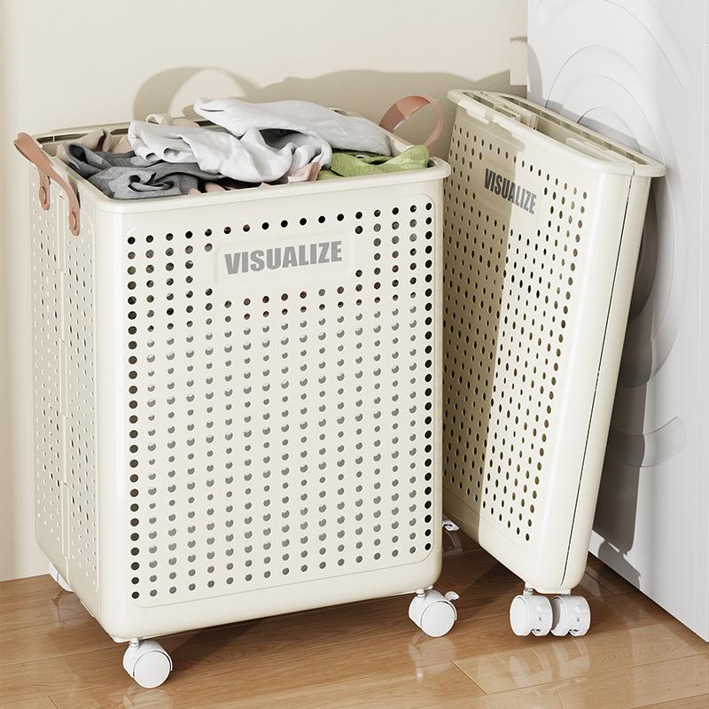 Multi Functional Rolling Laundry Basket Foldable Dirty Clothes Hamper Mobile Storage Bin with Wheel Space Saving Bathroom Organizer Portable Organizer