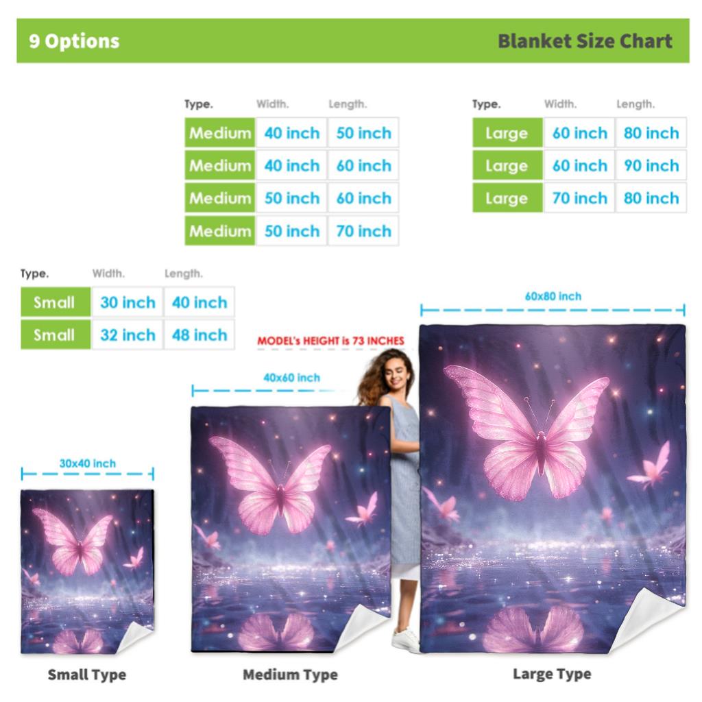 Pink Butterfly Galaxy Blanket Fantasy Art Cosmic Sky Water Reflection Fleece Throw Dreamy Decor Gift For Women Home Bedroom Cozy