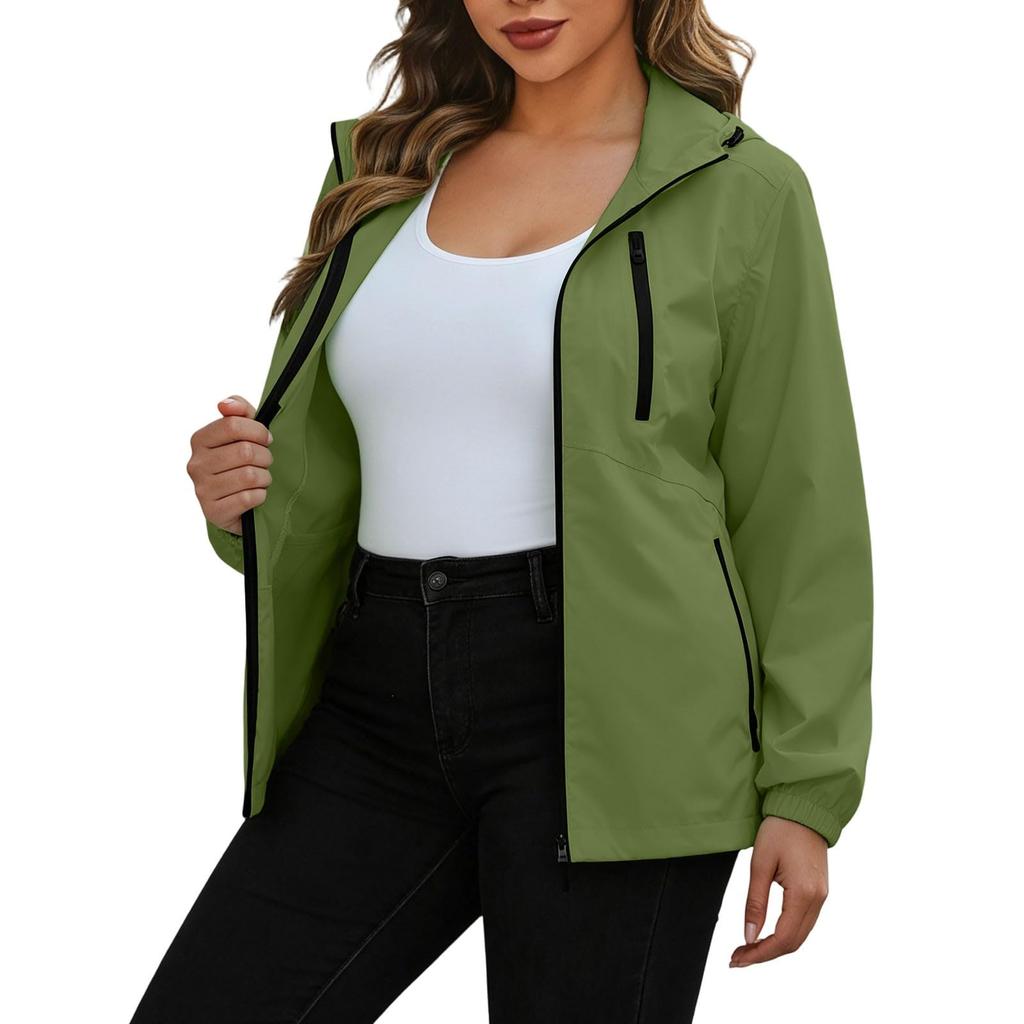 Women's Waterproof Windbreaker Jacket Hooded Outdoor Lightweight Zip Up Windproof Coat with Pockets for Hiking Camping