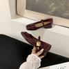 Sheepskin Version~ Metal Buckle Miu Shoes Square Head Mary Jane Shoes Women's French Gentle Commuting Red Thick Heel Single Shoes