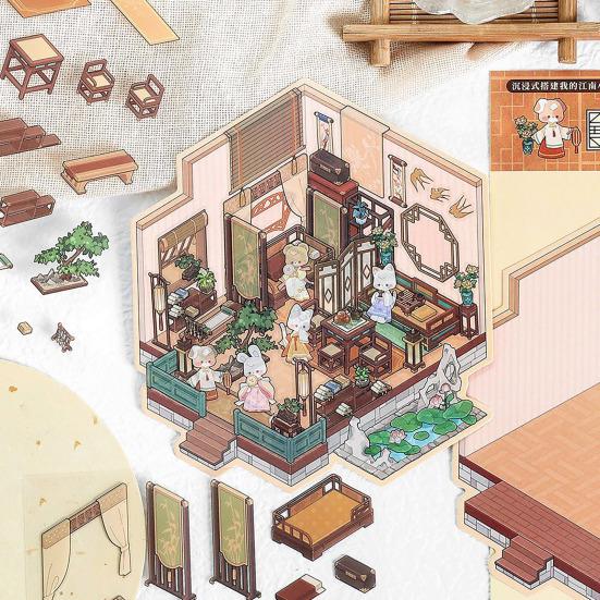 4Pcs DIY Scene Stickers 3D Miniature House Stickers Set Reusable Easy To Use DIY Projects Bookstore Scene Stickers