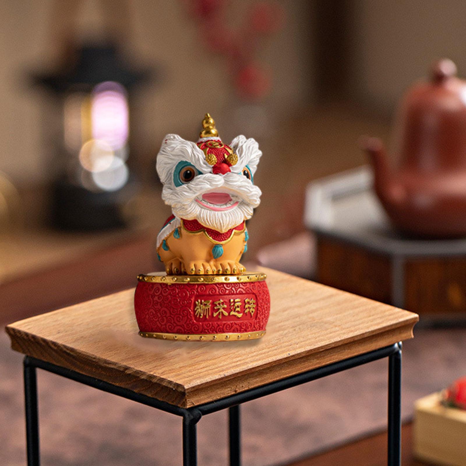 Lion Dance Figurine Feng Shui Statue Chinese Style Resin Creative Centerpiece Desktop Decor Lion Ornament for Bedroom Cabinet