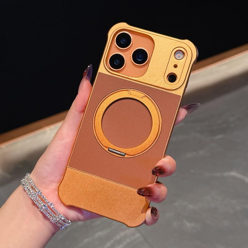 

For IPhone 17 Pro Magnetic Leather Case with 360 Rotating Stand and Clicking Sound Pull Tab Design For Iphone 17 Pro Max iPhone17 Pro помаранчевий