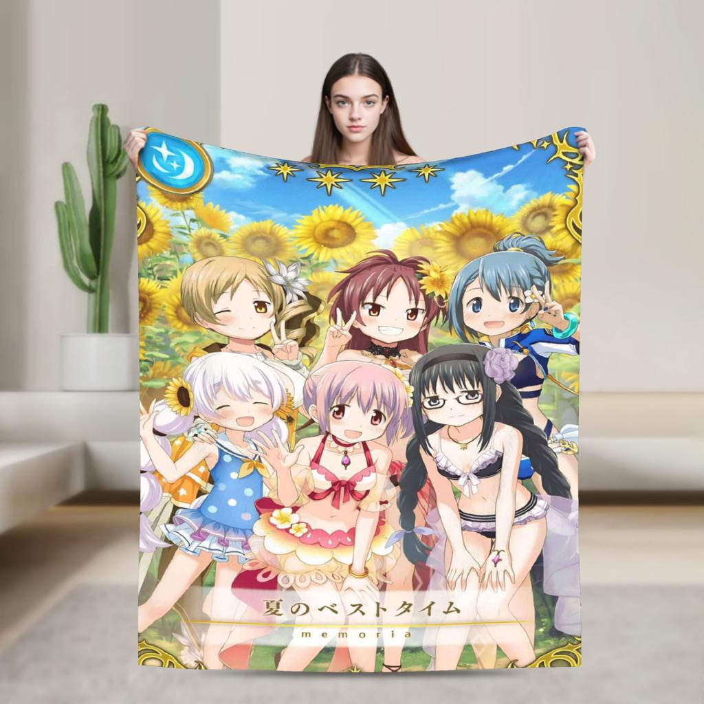 Anime Puella Magi Madoka Magica Blanket Plush Throw Blanket For Girls Boys Couch Chair Sofa Bed Flannel Bedspread Bed Cover