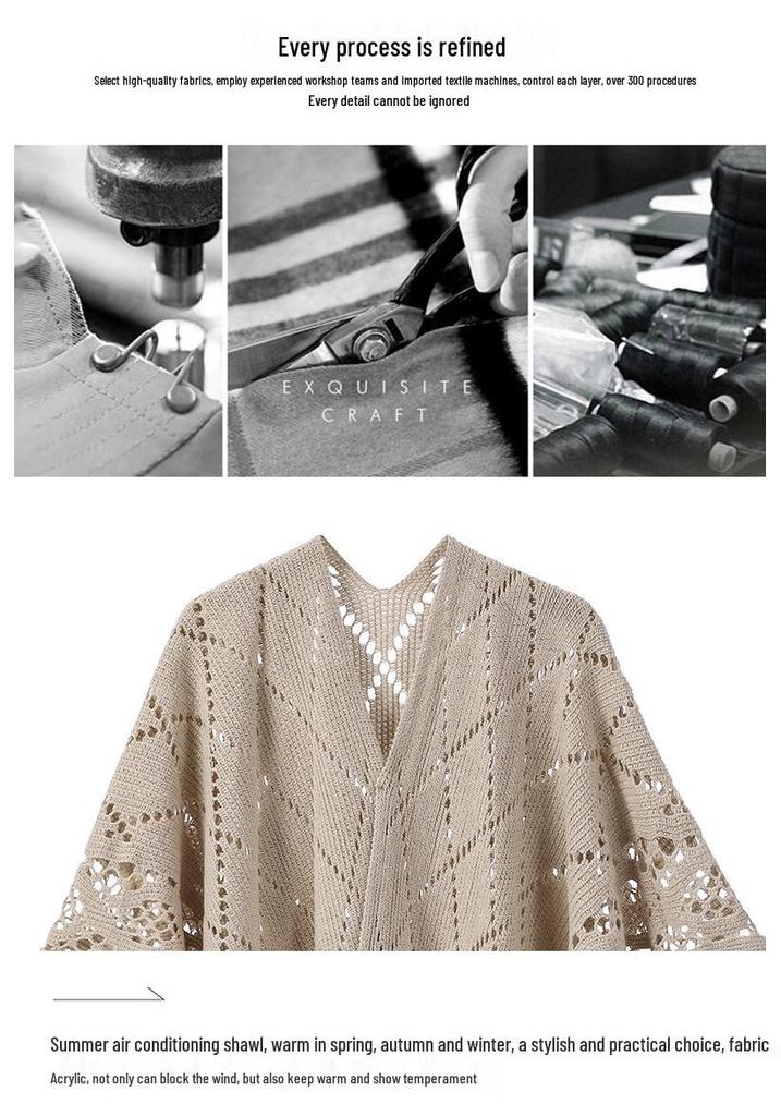 Hot-Selling Knit Shawl: Spring Summer Autumn, Hollow Design, Tassel Trim, Solid Color, Lightweight for European & American Styles.