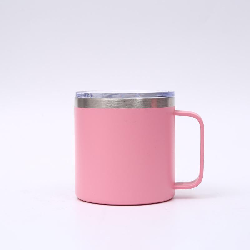 Custom Print Logo Vacuum Insulated 12oz Coffee Mug Cups with Handle Colorful Double Wall 14oz Sliding Lid Tumbler