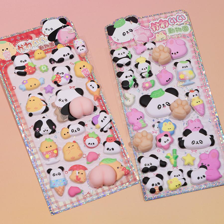 Cute Cartoon 3D Panda Sticker Creative Fun Stress-relieving Rubber Ass Paws Decor Pinch-pinch Phone Case Journal Sticker for kid