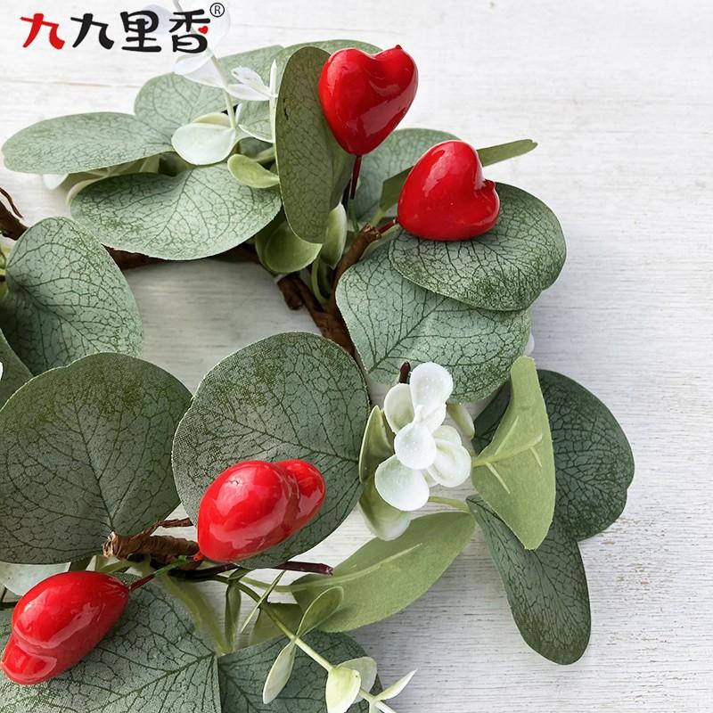 Valentines Day Heart-Shaped Candle Wreath With Eucalyptus Leaves Fabric Floral Decor Wedding Party Home Photography