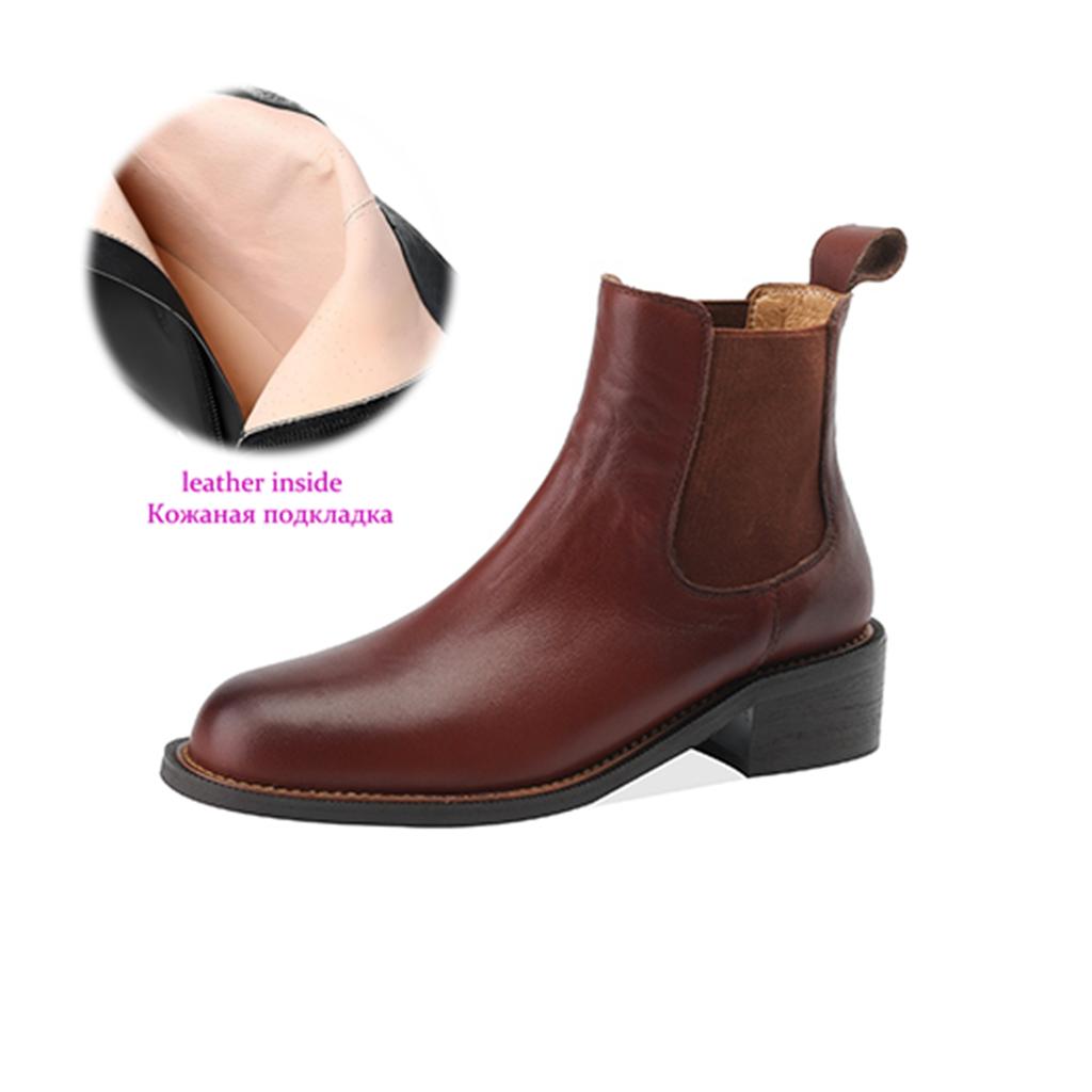 Krazing Pot Cow Skin Autumn Winter Shoes Concise Thick Heels Size 43 Size 42 Chelsea Boots Round Toe Slip on Retro Ankle Boots