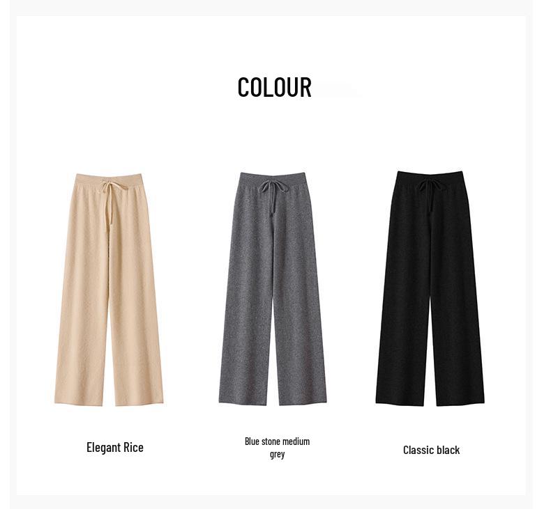 100% Pure Cashmere Women's Wide-Leg Knit Pants – Thickened, Drape, Floor-Length, Autumn/Winter Wear