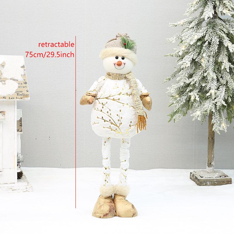 Extendable Fabric Snowman Figure with Gold Stamped Hat Christmas Tabletop and Floor Display Ornament
