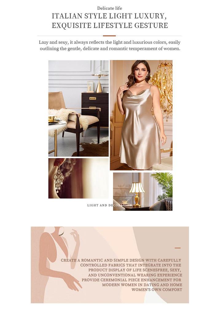 Plus Size Faux Silk Camisole Dress - Spring/Summer Sexy Casual Sleepwear for Women