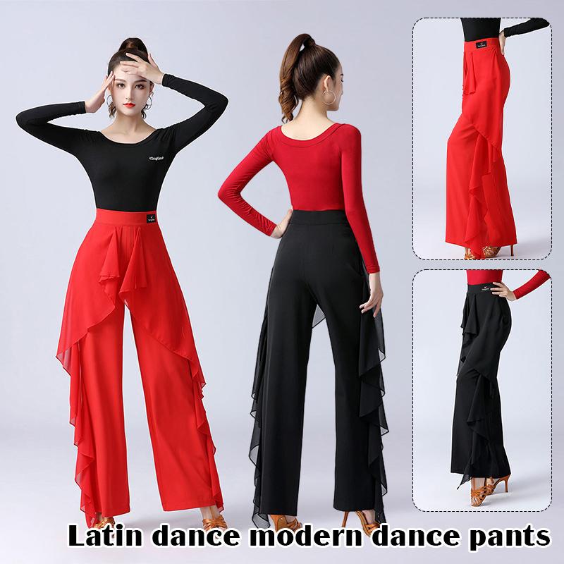 Latin Dance Pants Modern Dance Women High Waist Ruffle Wide Pants Ballroom Tango Samba Trousers Performance Practice Costume
