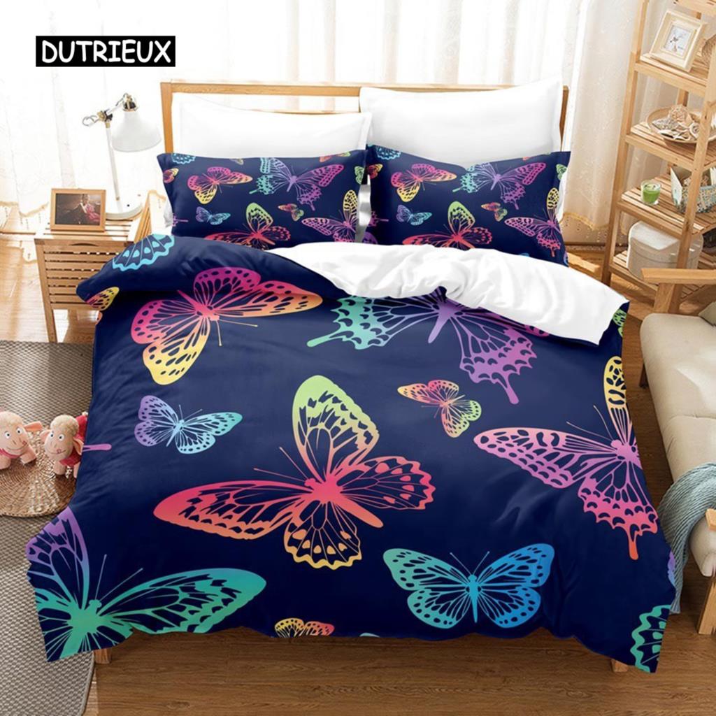 Black Gold Butterfly Bedding Set Luxury Black Duvet Cover 2/3Pcs Printed Comforter Bedding Sets for Adults Bed Set Room Decor