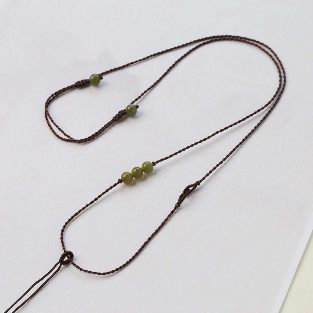 Hetian Jade Pendant Necklace with Handmade Braided Cord - Simple, Natural Stone Design