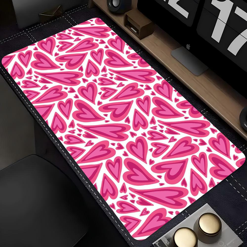 Cute Aesthetic Pink Heart Design Extended Mouse Pad Non Slip Rubber Desk Mat For Gaming Laptop Keyboard And Home Office Setup