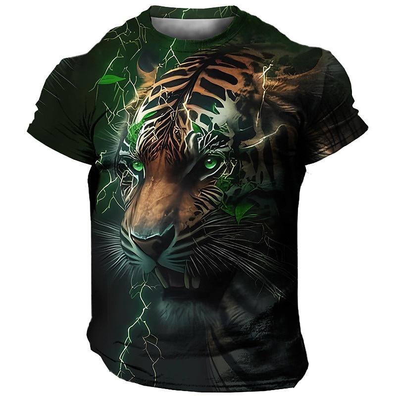 3D Harajuku Tiger Pattern Pánská trička Hip Hop Punk Styl Streetwear Móda Pulovr s krátkým rukávem do O Tričko nadměrné velikosti