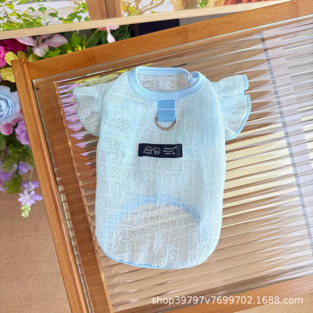 Summer Thin Pet Clothes Mesh Hollow Breathable Dog Cat Clothes Fly Sleeve Vest Cute Teddy Than Bear