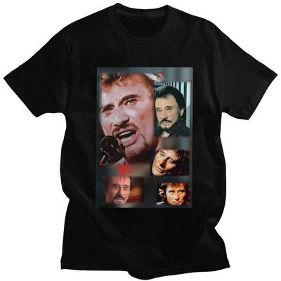 Custom French Singer Rock Music Johnny Hallyday T Shirt for Men Pure Cotton Tshirt Tees Short Sleeves T-shirts Slim Fit Cloth...