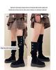 Women's 2025 Aut/Win Thick-Soled Over-the-Knee Foldable Knight Boots - Chunky Heel In Black/Khaki
