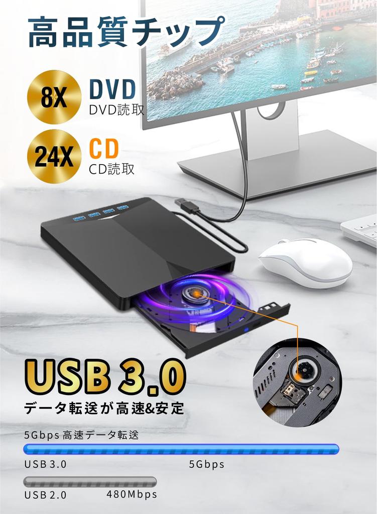 In CD DVD unterstützt sowohl USB DVD externer tragbarer DVD CD unterstützt externe Festplatte Windows-Anschluss [Neu 2025] Player, Player, 3.0/Typ-C-Anschlüsse, 7-in-1