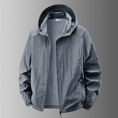 Men's Hooded Sun Protection Jacket Lightweight Outdoor Windbreaker Quick Dry Breathable UV Coat for Hiking Running Travel Beach