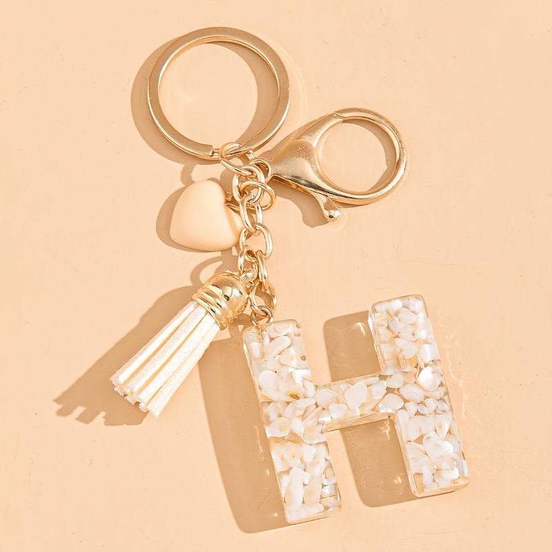 Hot-selling Epoxy Initials Love Tassel Keychain Bag Ornament Buckle Pendant Car Jewelry Clothing Accessories